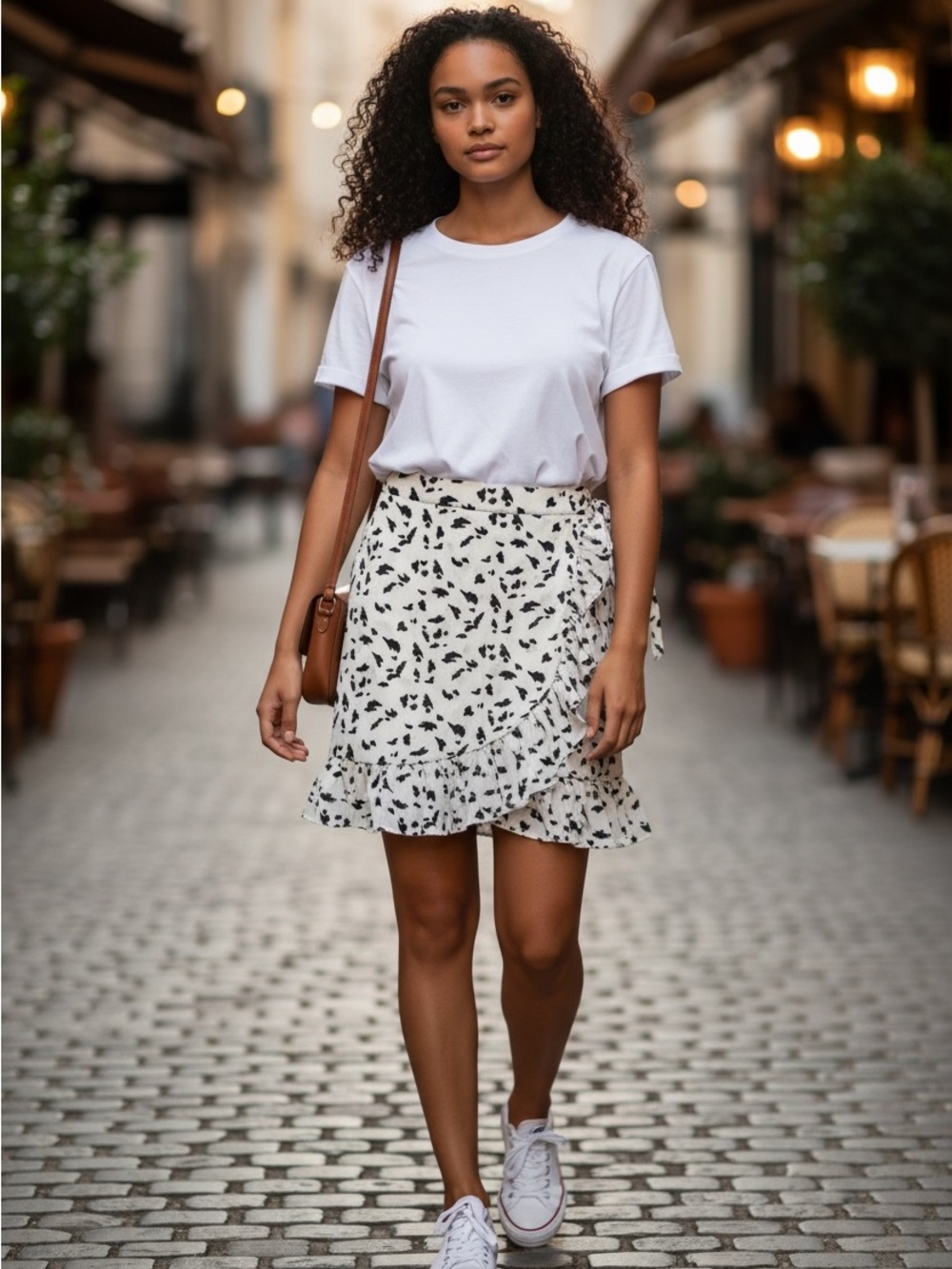 Black White Ruffle Wrap Mini Skirt Wild Honey Women’s Small Casual Summer